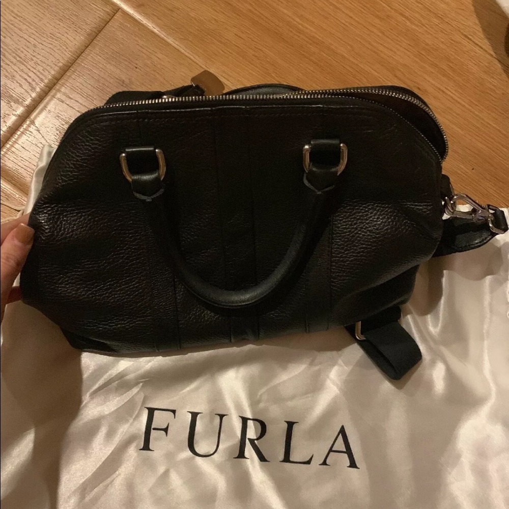Authentic Furla Duster And Handbag Black Leather